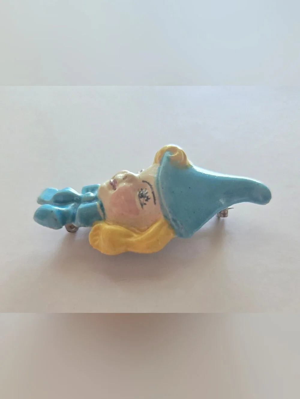 Vintage Ceramic Pixie Elf Brooch- Holland Mold- Kitsch Witch Girl Face